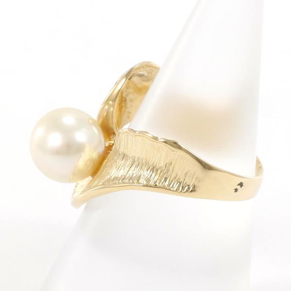 K18 Yellow Gold Ring with 9.5mm Pearl and Diamond in Excellent Condition