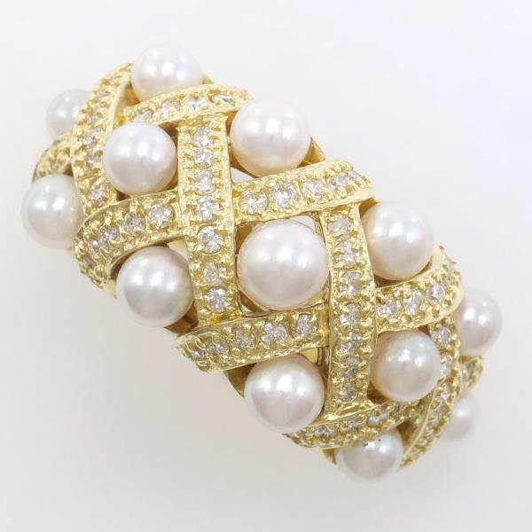 K18 Yellow Gold Ring with Akoya Pearl and Diamond in Excellent Condition