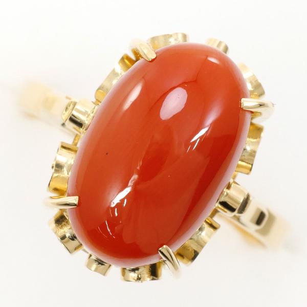 K18 Yellow Gold Coral Ring 14.5 in Excellent Condition