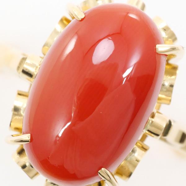 K18 Yellow Gold Coral Ring 14.5 in Excellent Condition