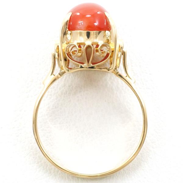 K18 Yellow Gold Coral Ring 14.5 in Excellent Condition