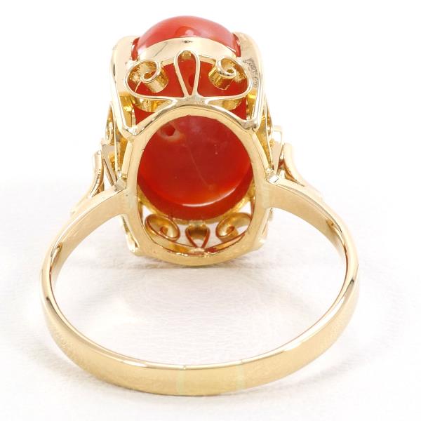 K18 Yellow Gold Coral Ring 14.5 in Excellent Condition