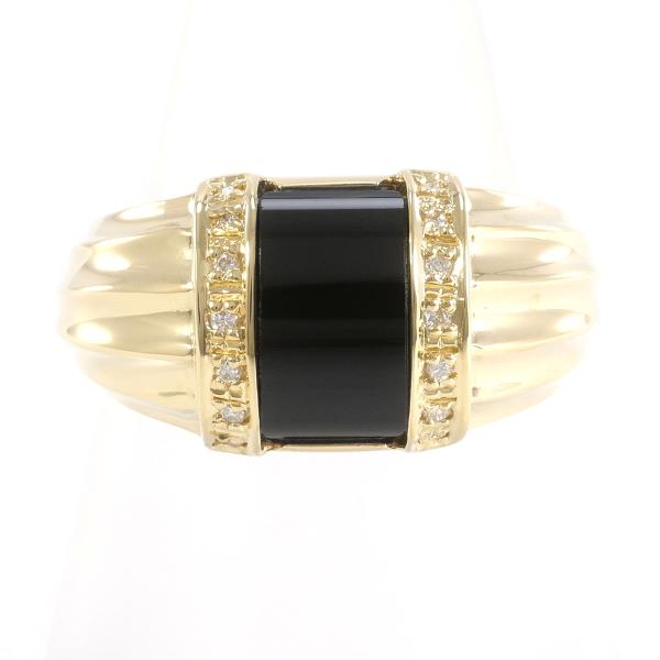 K18 Yellow Gold Onyx Diamond Ring Size 13 in Excellent Condition