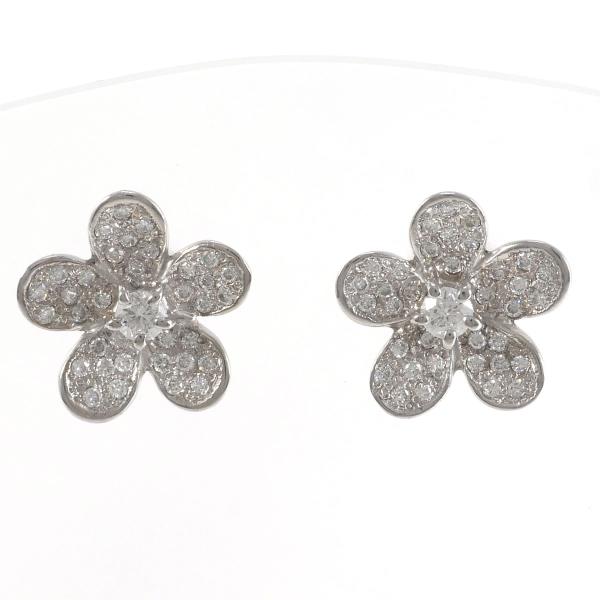 K18 White Gold Diamond Earrings 0.24×2 0.27×2 in Great Condition