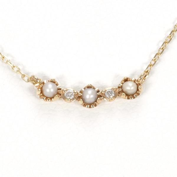 K10YG Pearl Diamond Necklace in Pristine Condition