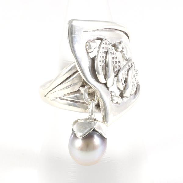 Silver Ring with Imitation Pearl, Size 13.5 in Excellent Condition