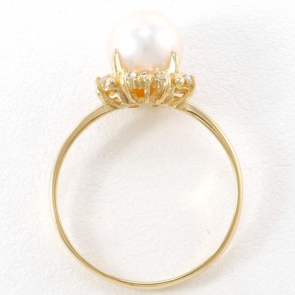 K18 Yellow Gold Pearl Ring 12号 with Diamond in Excellent Condition