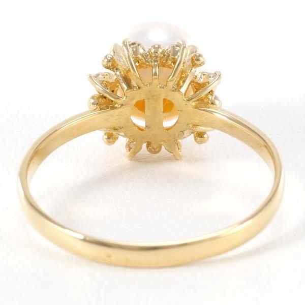 K18 Yellow Gold Pearl Ring 12号 with Diamond in Excellent Condition