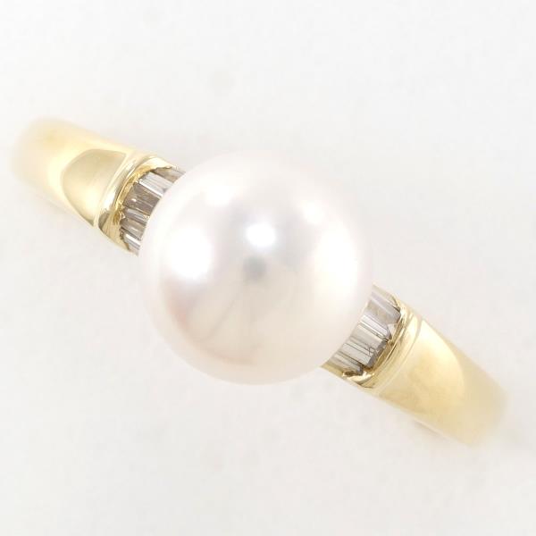 K18 Yellow Gold Pearl Ring with Diamond in Excellent Condition