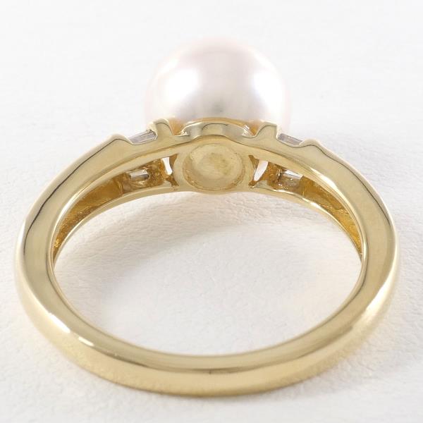 K18 Yellow Gold Pearl Ring with Diamond in Excellent Condition