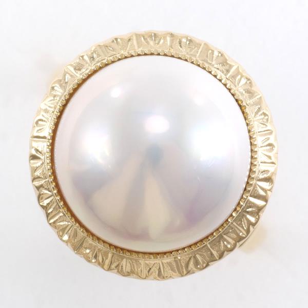 K18 Yellow Gold Ring with Mabe Pearl, Size 15 in Excellent Condition