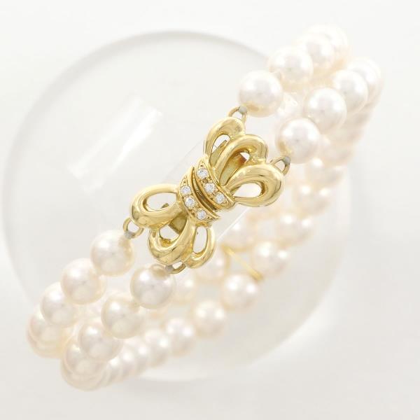 K18 Yellow Gold Bracelet with Akoya Pearl and Diamond in Excellent Condition