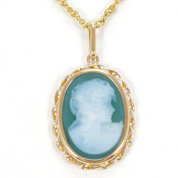 K18 Yellow Gold Stone Cameo Necklace in Excellent Condition