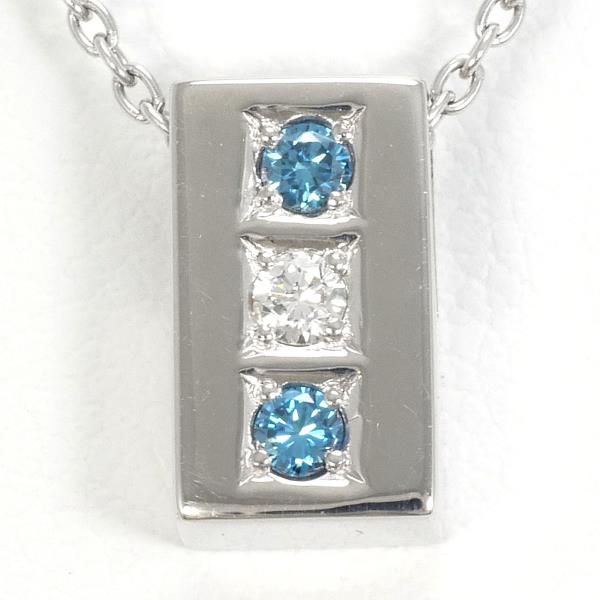 PT900 Platinum PT850 Necklace with Diamond and Blue Diamond, 41cm in Excellent Condition