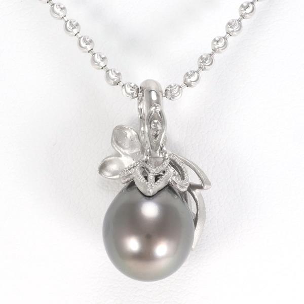 K18 White Gold Black Pearl Diamond Necklace