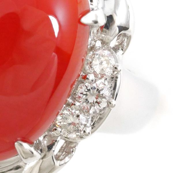 PT900 Platinum Ring Coral Diamond Jewelry