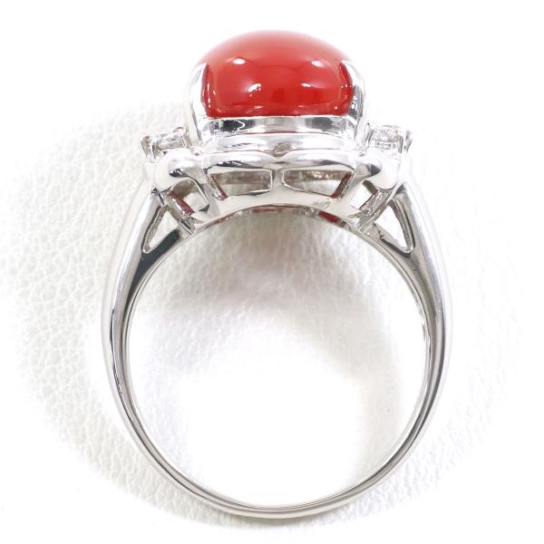 PT900 Platinum Ring Coral Diamond Jewelry