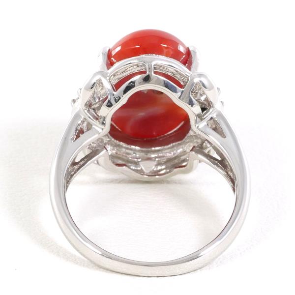 PT900 Platinum Ring Coral Diamond Jewelry