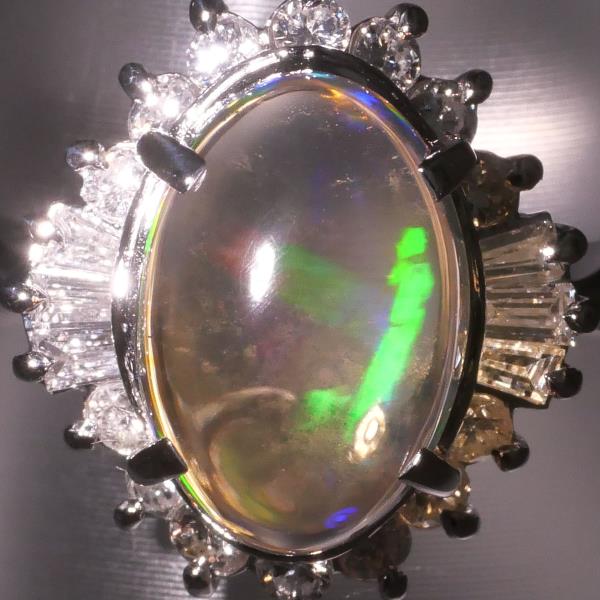 PT900 Platinum Ring Water Opal 1.34ct Diamond 0.303ct in Excellent Condition