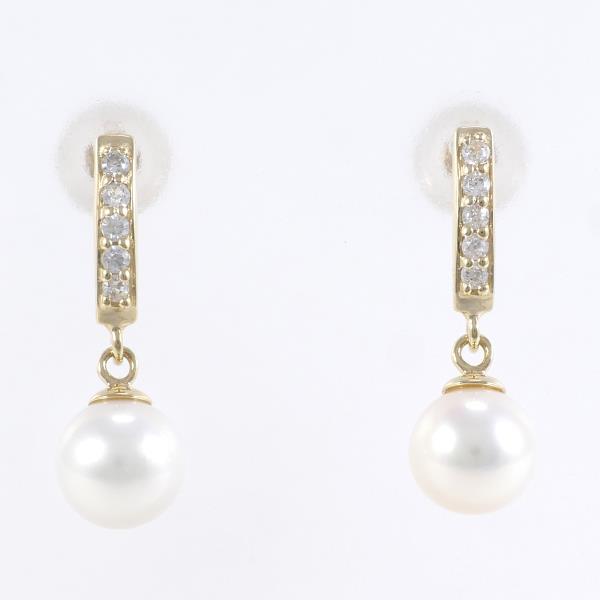 K10 Yellow Gold Pearl Earrings with Zirconia in Excellent Condition