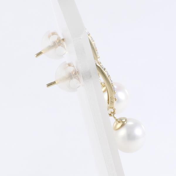 K10 Yellow Gold Pearl Earrings with Zirconia in Excellent Condition