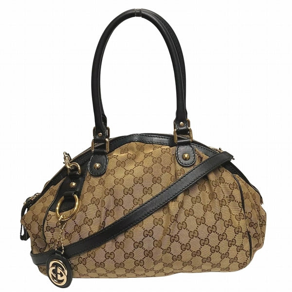 Gucci Sukey 223974 Leather Canvas Shoulder Bag in Good Condition