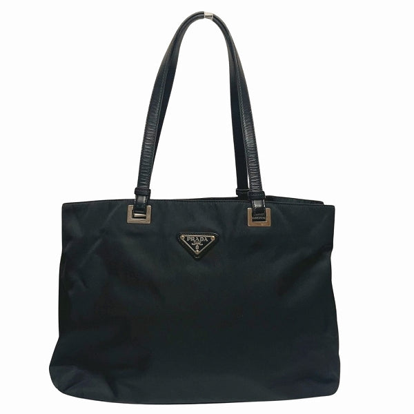 Prada Nylon Canvas Leather Triangle Plate Tote Bag BR3215 in Good Condition