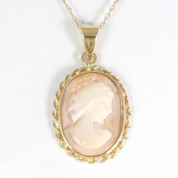 14K Yellow Gold Shell Cameo Necklace in Excellent Condition