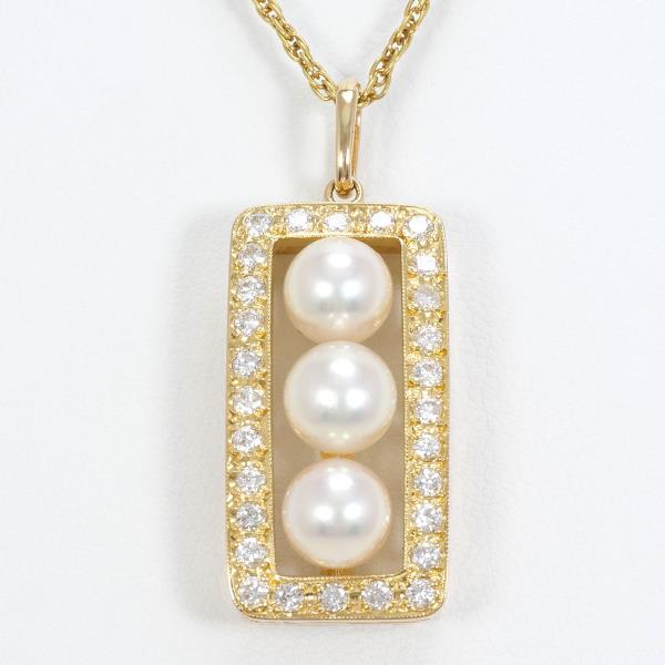 K18 Yellow Gold Necklace with Akoya Pearl and Diamond in Excellent Condition