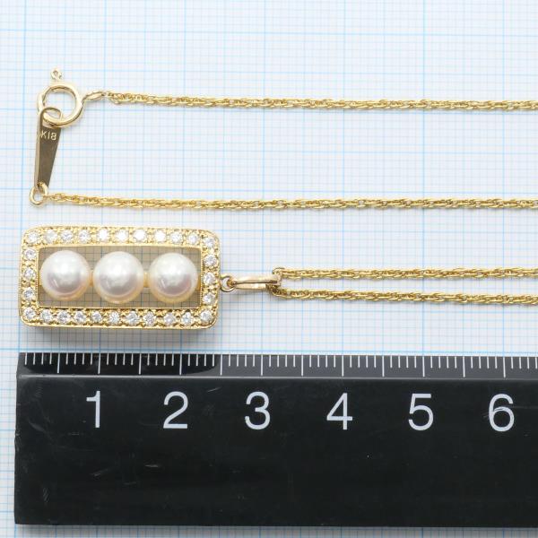 K18 Yellow Gold Necklace with Akoya Pearl and Diamond in Excellent Condition