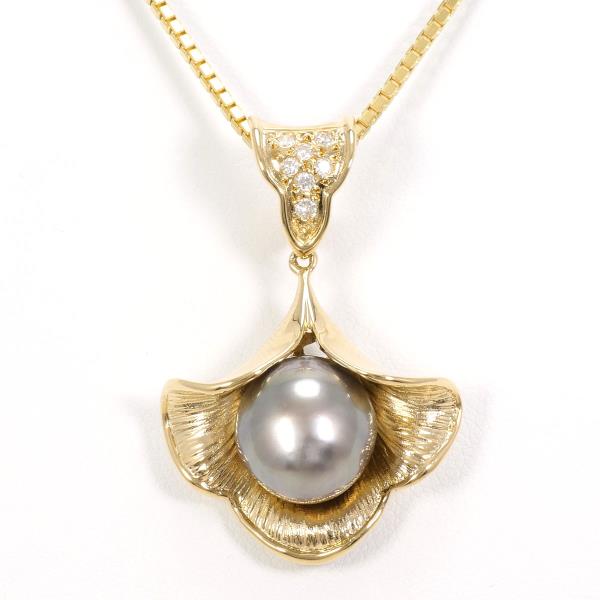 K18 Yellow Gold Necklace Black Pearl Diamond