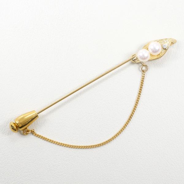 K18 Yellow Gold Platinum Alloy Pearl Brooch in Excellent Condition