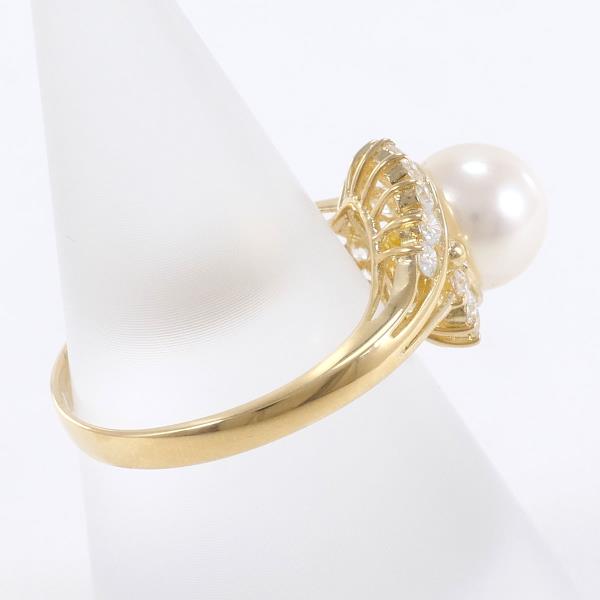 K18 Yellow Gold Pearl Ring with Zirconia in Excellent Condition