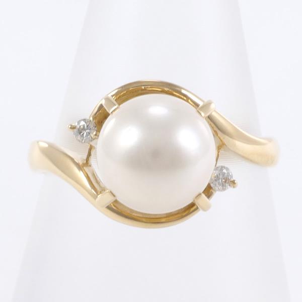 K18 Yellow Gold Pearl Ring with Diamond