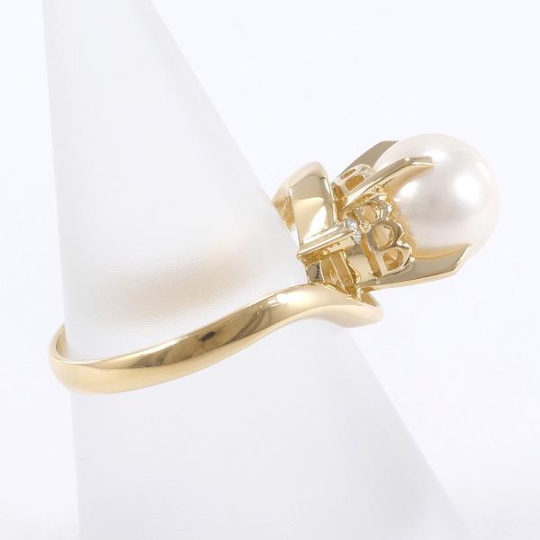 K18 Yellow Gold Pearl Ring with Diamond