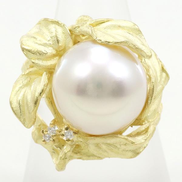 K18 Yellow Gold Pearl Ring 15号 with Diamond in Excellent Condition