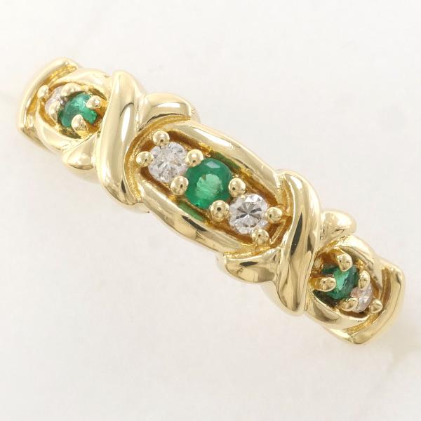 K18 Yellow Gold Emerald Diamond Ring in Excellent Condition