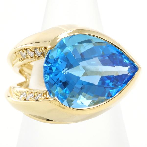 K18 Yellow Gold Ring with Blue Topaz and Diamonds in Excellent Condition