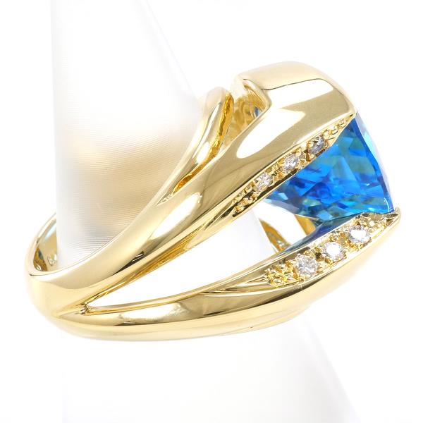 K18 Yellow Gold Ring with Blue Topaz and Diamonds in Excellent Condition