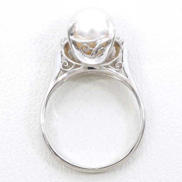 PT900 Platinum Pearl Ring with Diamond in Excellent Condition