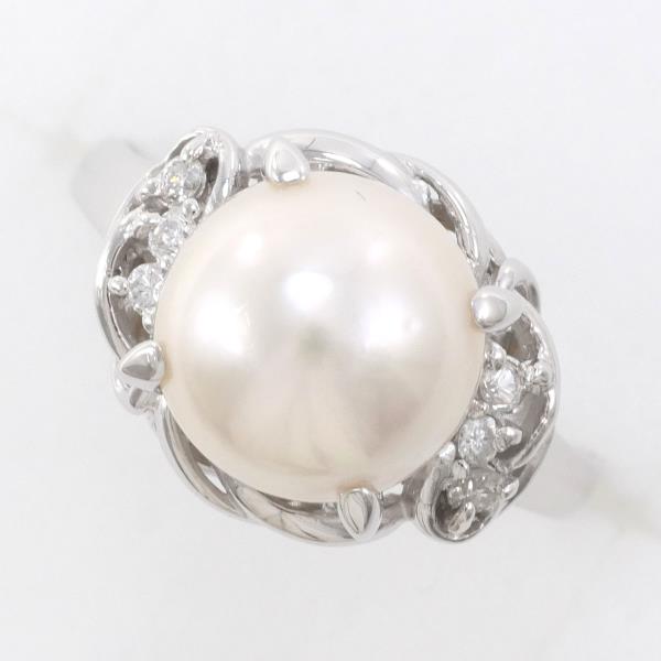 PT900 Platinum Ring with 9mm Pearl and 0.08ct Diamond in Excellent Condition