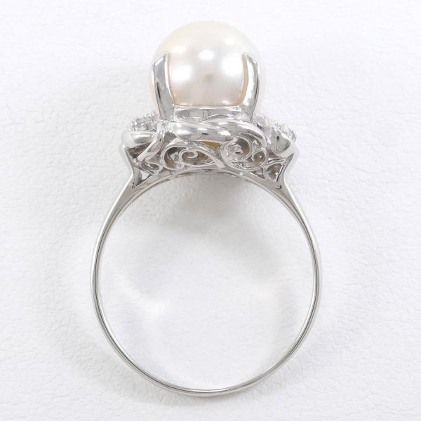 PT900 Platinum Ring with 9mm Pearl and 0.08ct Diamond in Excellent Condition