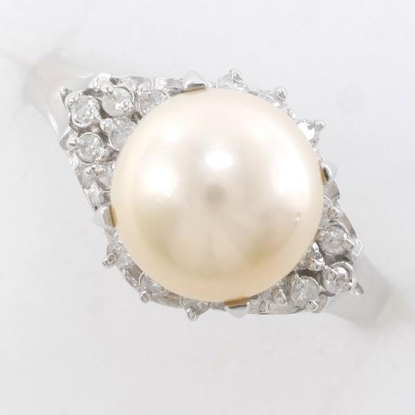 PT900 Platinum Ring with 9mm Pearl and 0.18ct Diamond in Excellent Condition