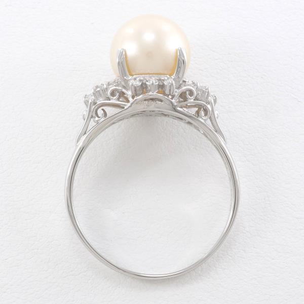 PT900 Platinum Ring with 9mm Pearl and 0.18ct Diamond in Excellent Condition