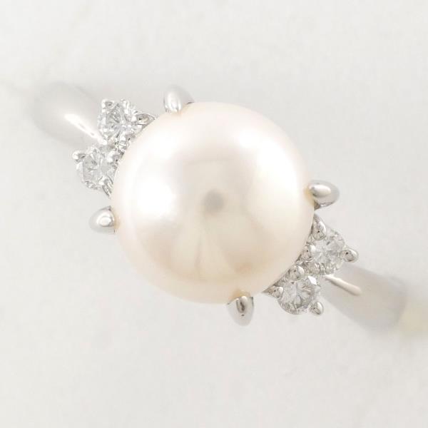 PT900 Platinum Ring with 8mm Pearl and 0.12ct Diamond in Excellent Condition