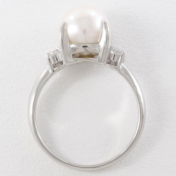 PT900 Platinum Ring with 8mm Pearl and 0.12ct Diamond in Excellent Condition