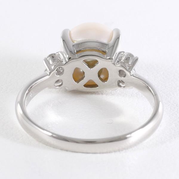 PT900 Platinum Ring with 8mm Pearl and 0.12ct Diamond in Excellent Condition