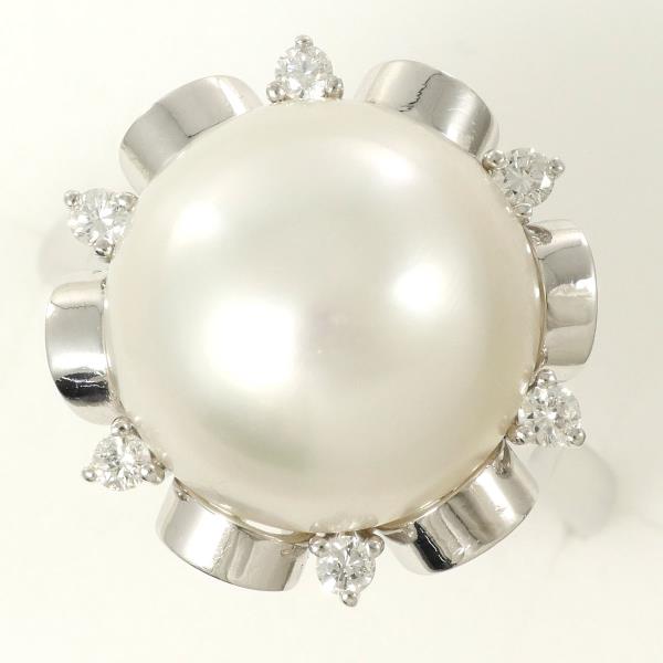 PT900 Platinum Ring with South Sea Pearl and Diamond in Excellent Condition