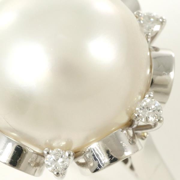 PT900 Platinum Ring with South Sea Pearl and Diamond in Excellent Condition