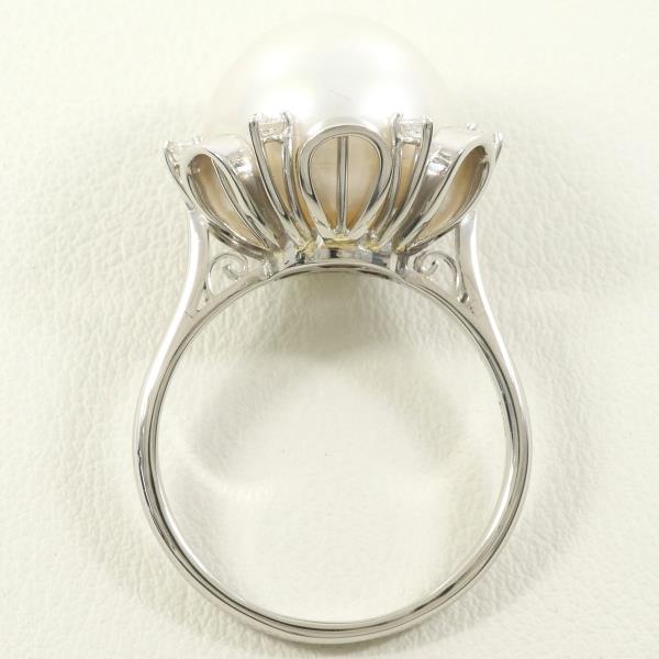 PT900 Platinum Ring with South Sea Pearl and Diamond in Excellent Condition